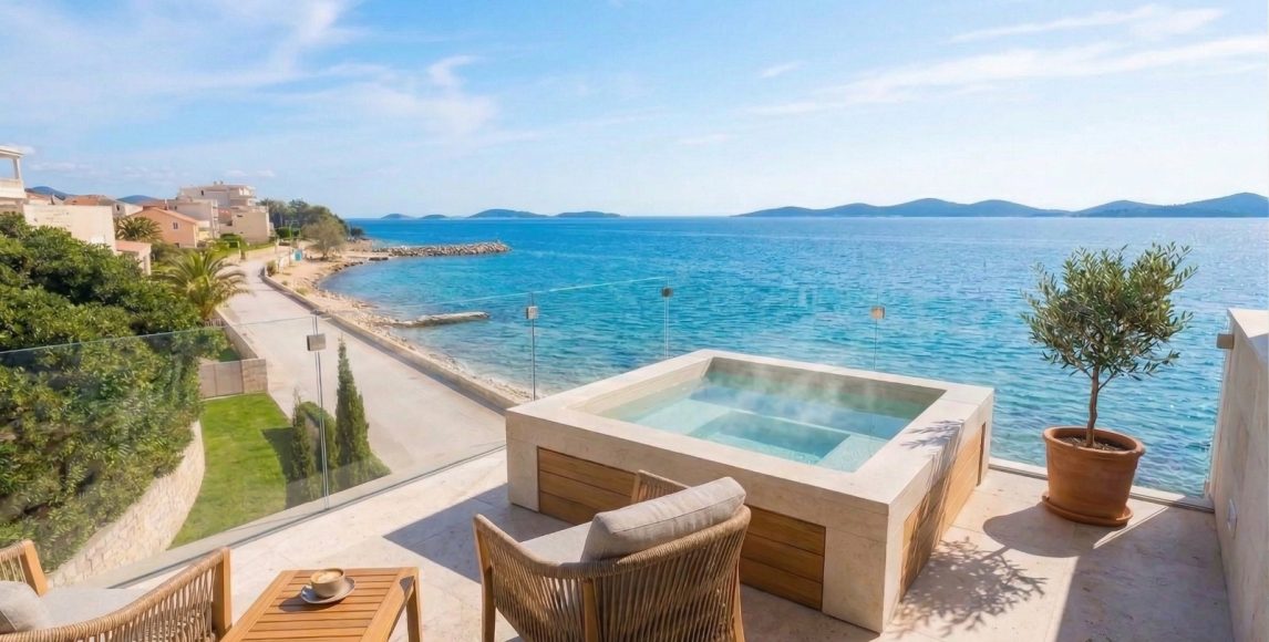 Ekskluzywny nowy budynek w 1linii brzegowej na wyspie Pag